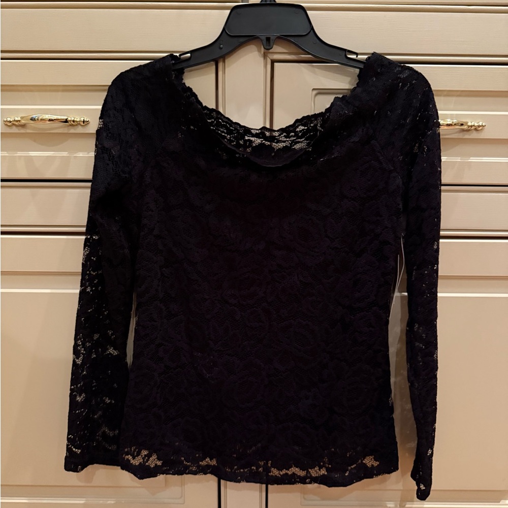 Karen Kane Black Lace Long Sleeve Blouse